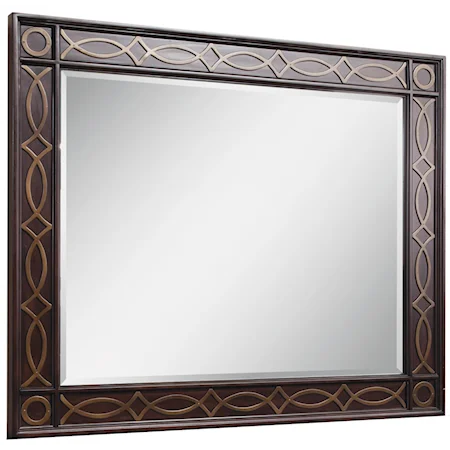 Beveled Edge Wood Framed Mirror with Faux Metal Fretwork